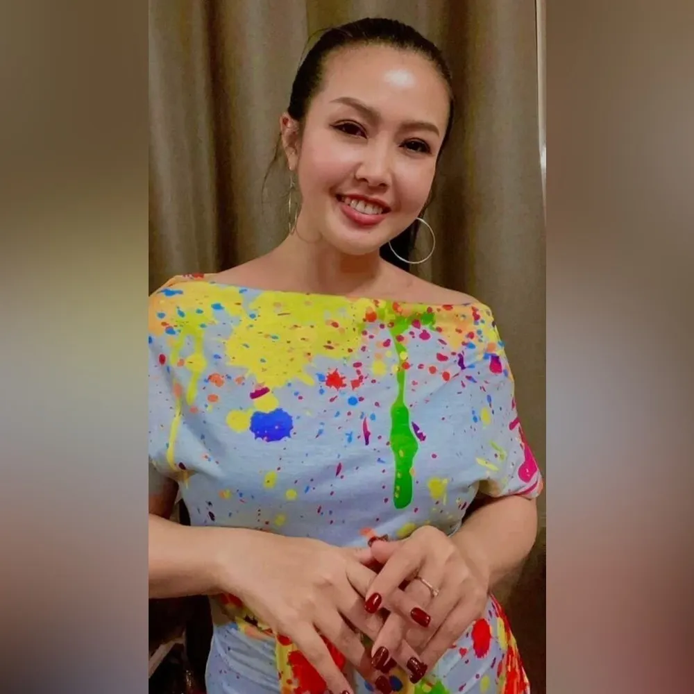 NEW Sexy Paint Splattered Midi Dress Gray Size M - Image 6