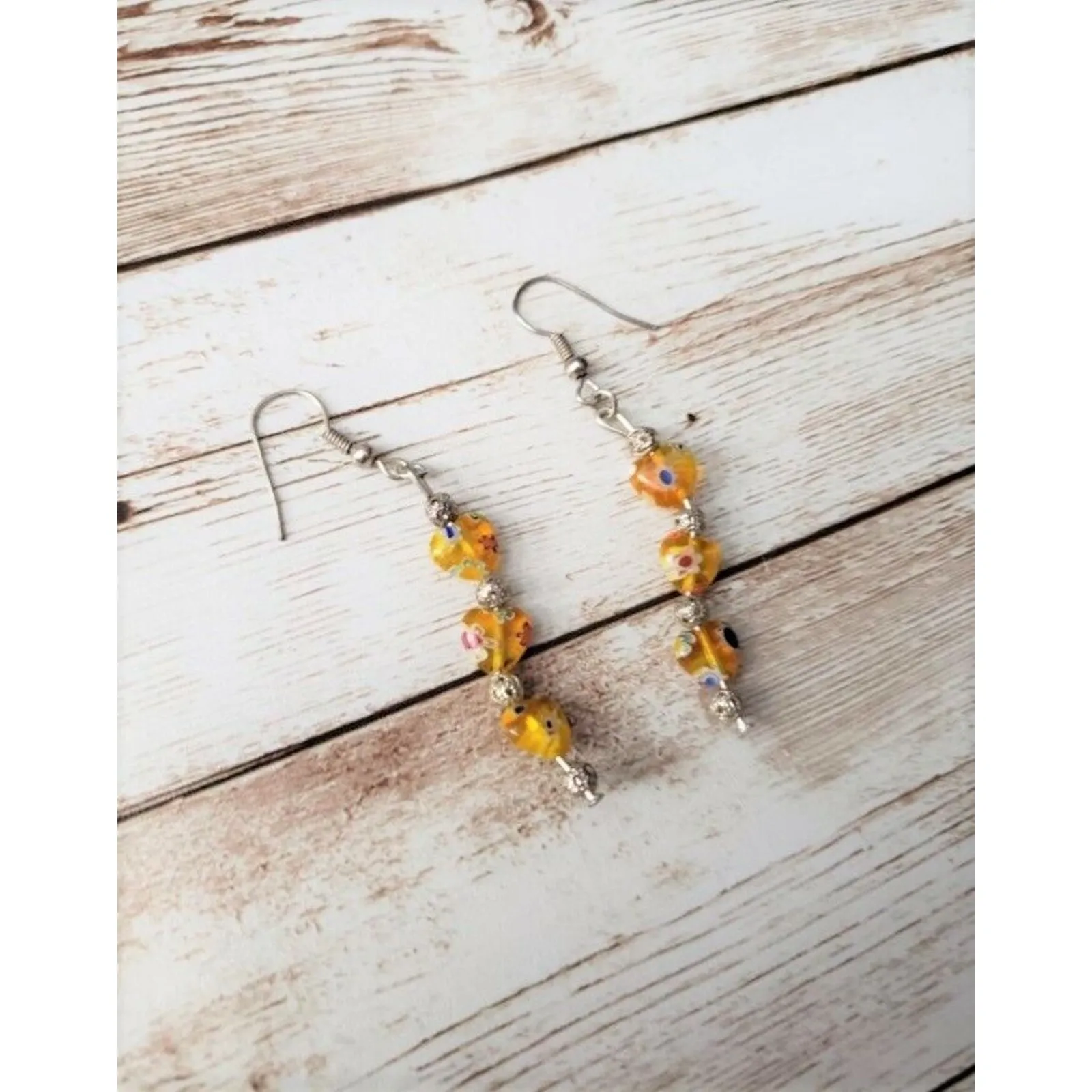 Yellow Glass Hearts Zig Zag Dangle Earrings - Image 3