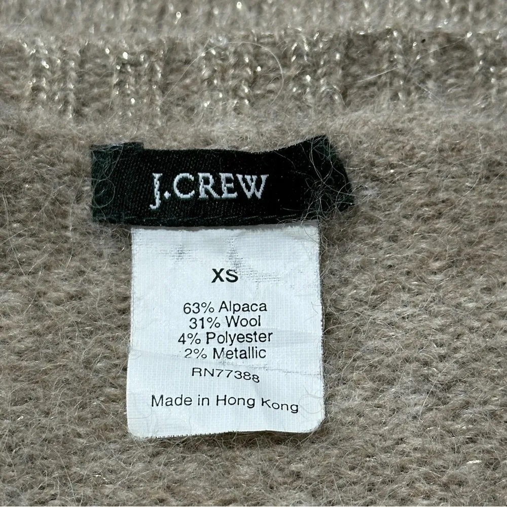 J. Crew Vintage XS Tan Beige Gold Metallic Thread Alpaca Blend V-Neck Sweater - Image 6
