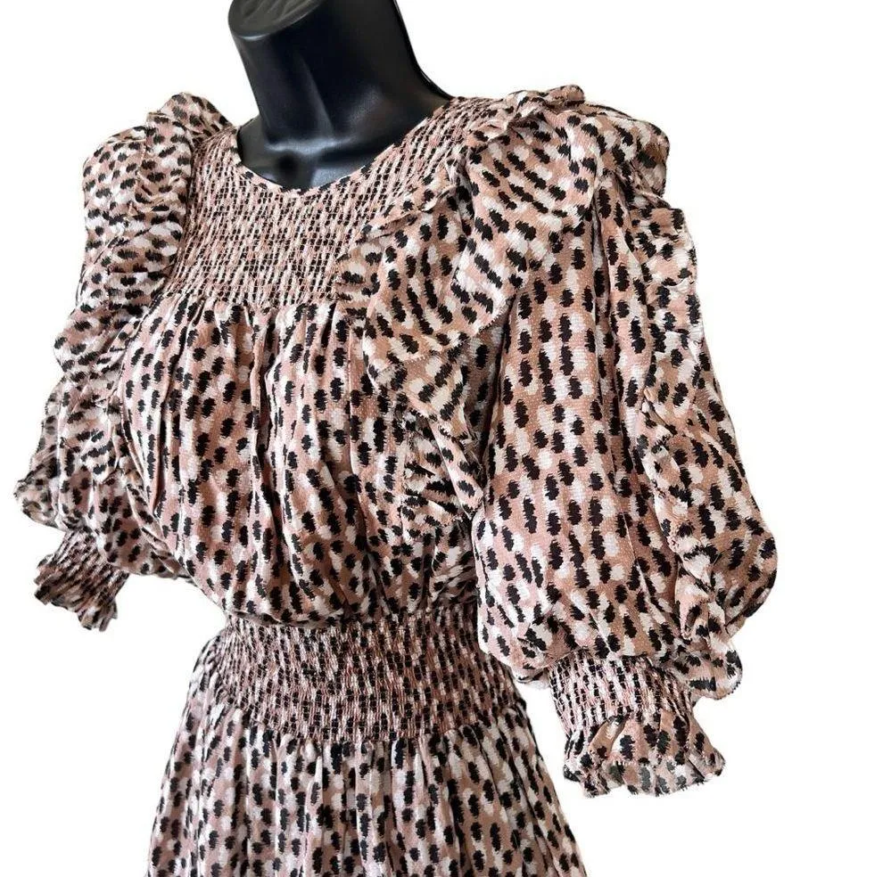 MagaliāPascal Anthropologie Silk Blend Petal Puff Sleeve Dress Pink Size XS - Image 5