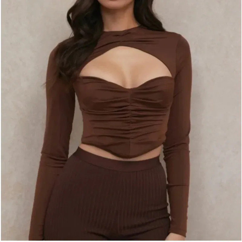 House of CB Natelle Chocolate Brown Corset Longsleeve Top Womens XS - Image 16