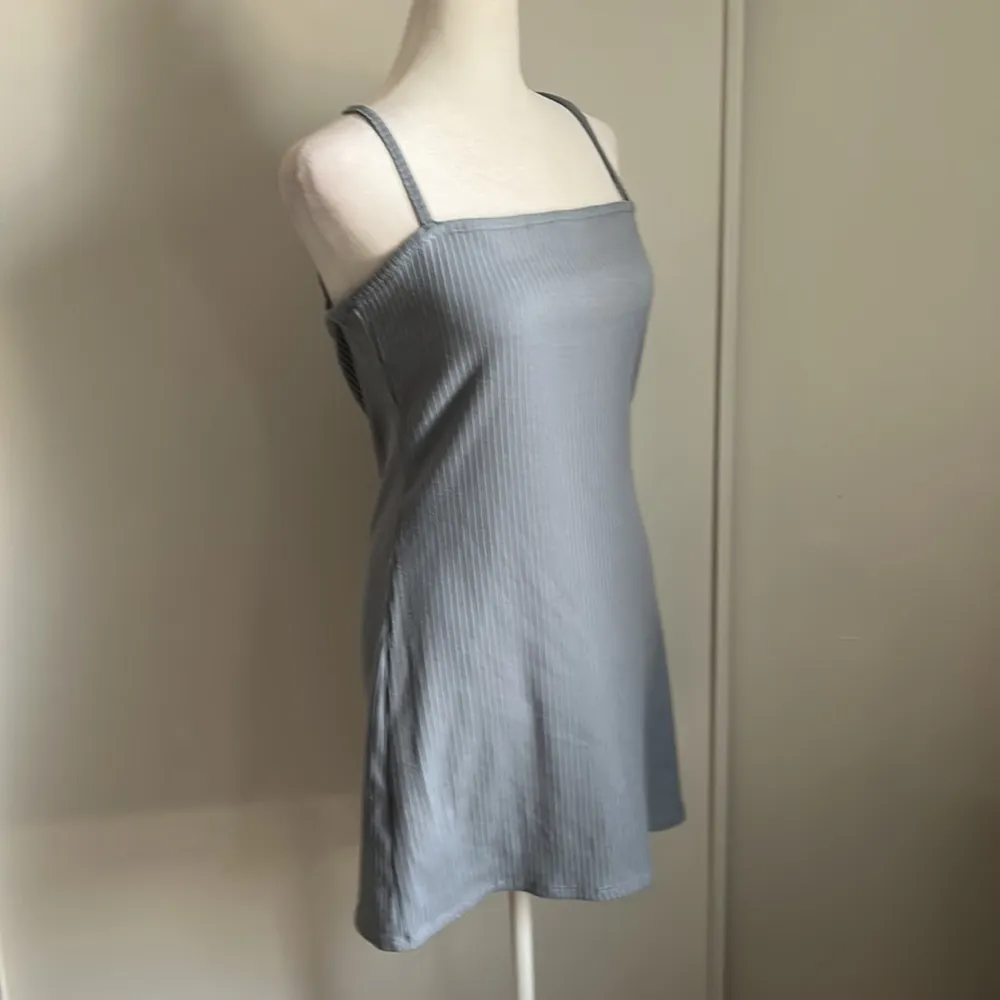 Lottie Moss Slate Blue Ribbed Strapless Sleeveless Summertime Mini Sundress - Image 5