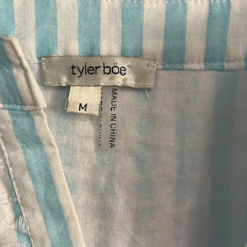 Tyler Boe Carter baby blue flared midi dress embroidery size medium linen cotton White - Image 5