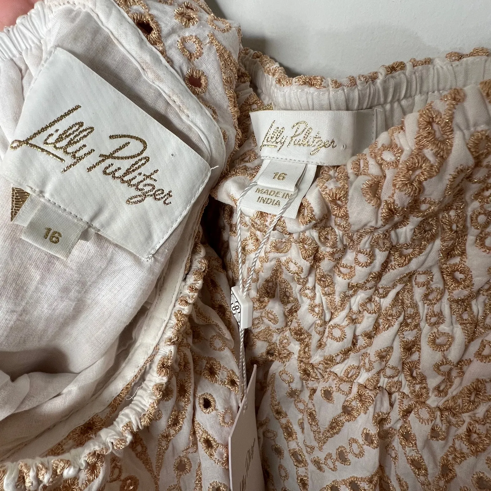 Lilly Pulitzer Yara Golden Eyelet Matching Skirt Set Size XL/16 - Image 9