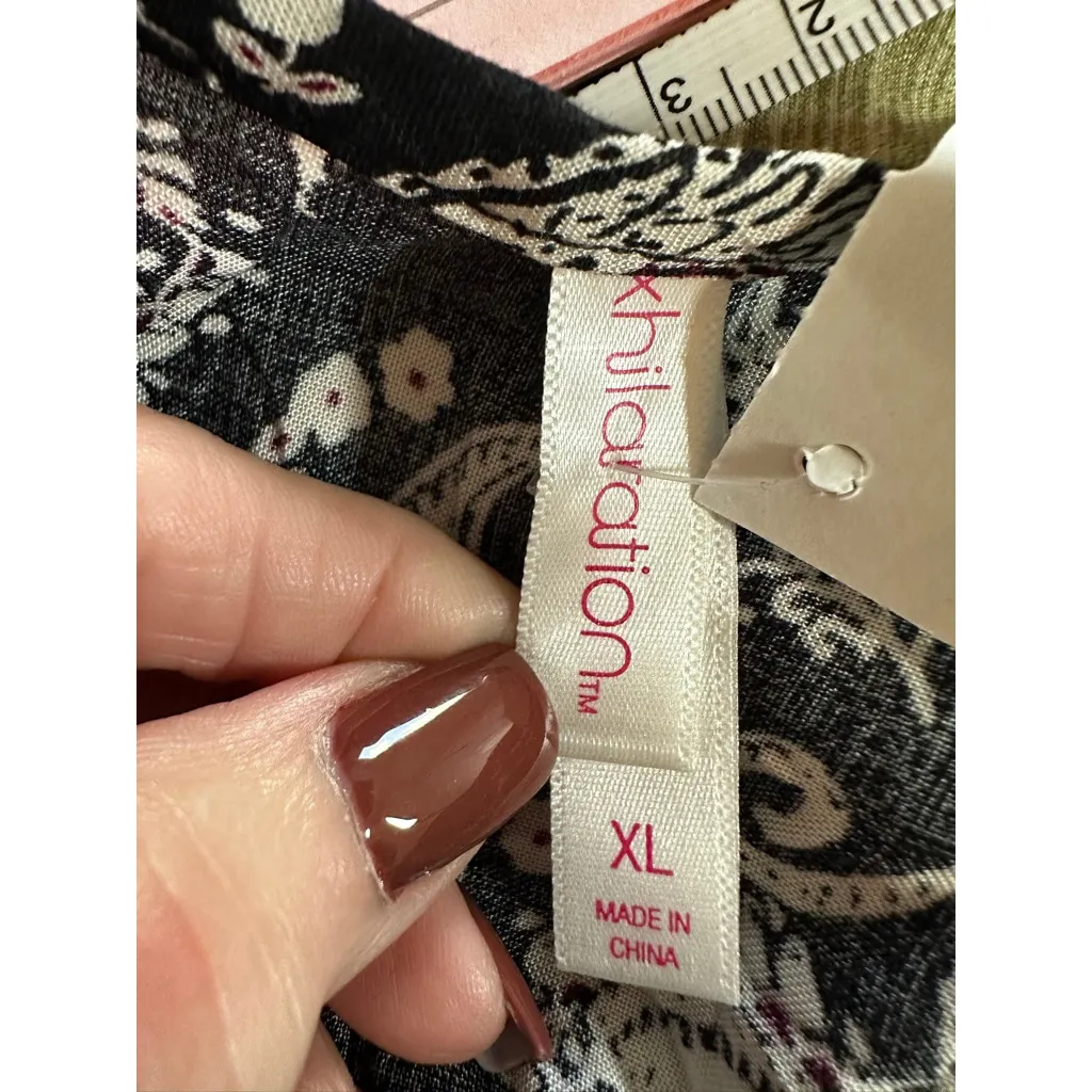 Xhilaration Long Sleeve Dress XL Black White Floral Fringe - Image 7