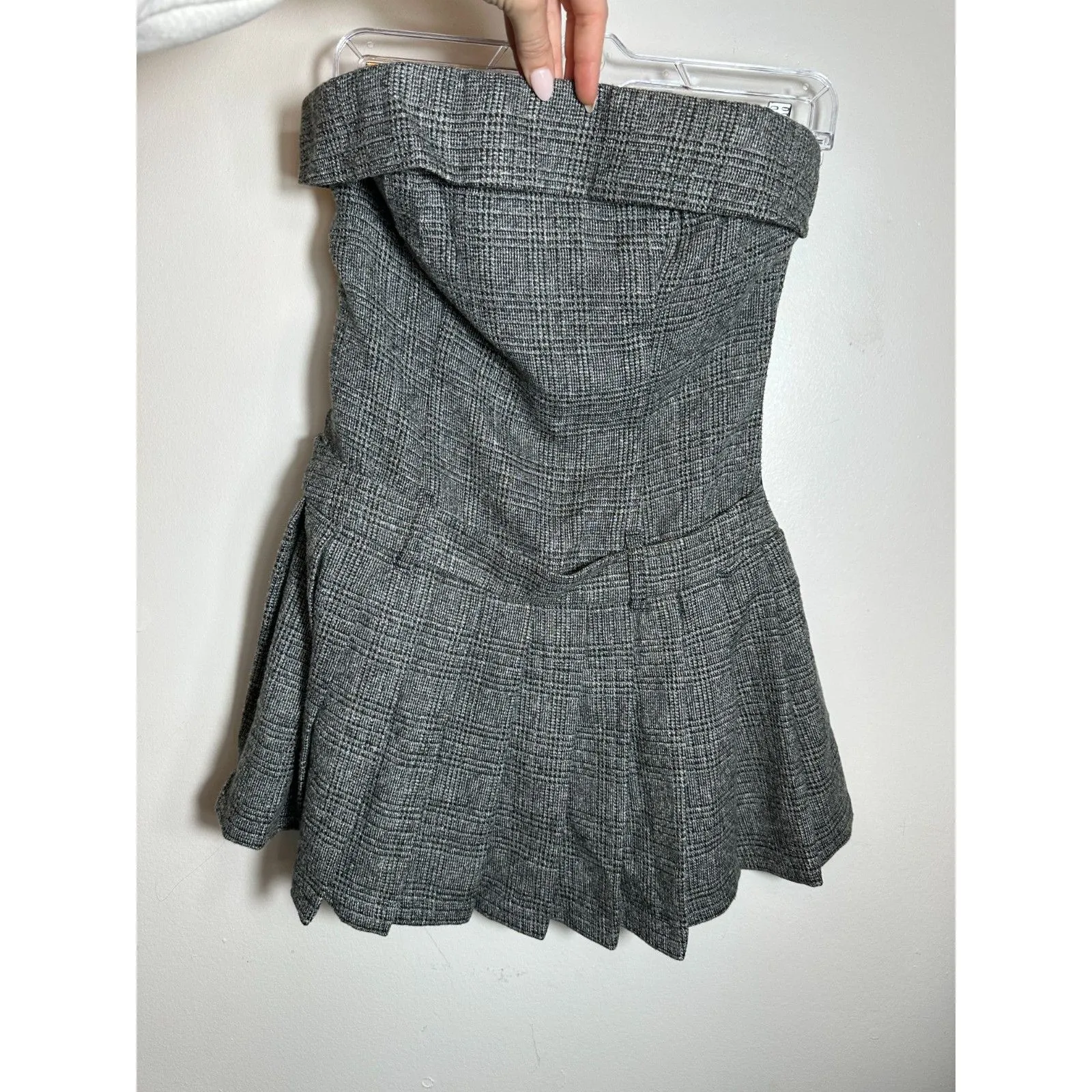 NIA Rose Strapless Plaid Mini Dress Size Medium NWT! Black - Image 5