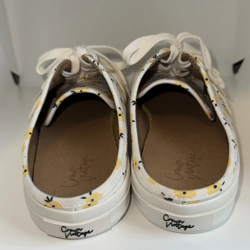 Crown Vintage Slip On Sneakers Mules Floral Print Women’s 9.5 White & Yellow - Image 2