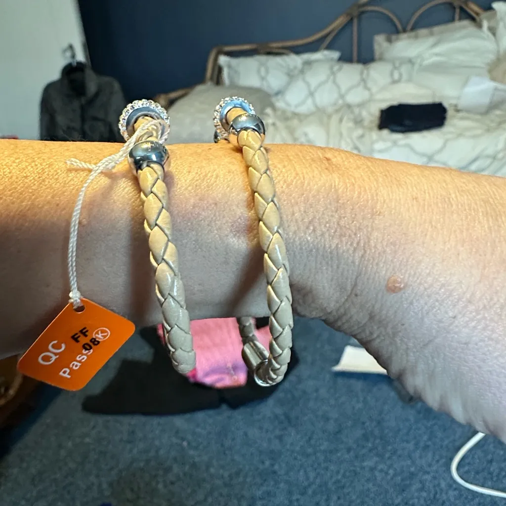 Folli Follie Tan leather braided Bracelet silver bead medium (small separately) - Image 7