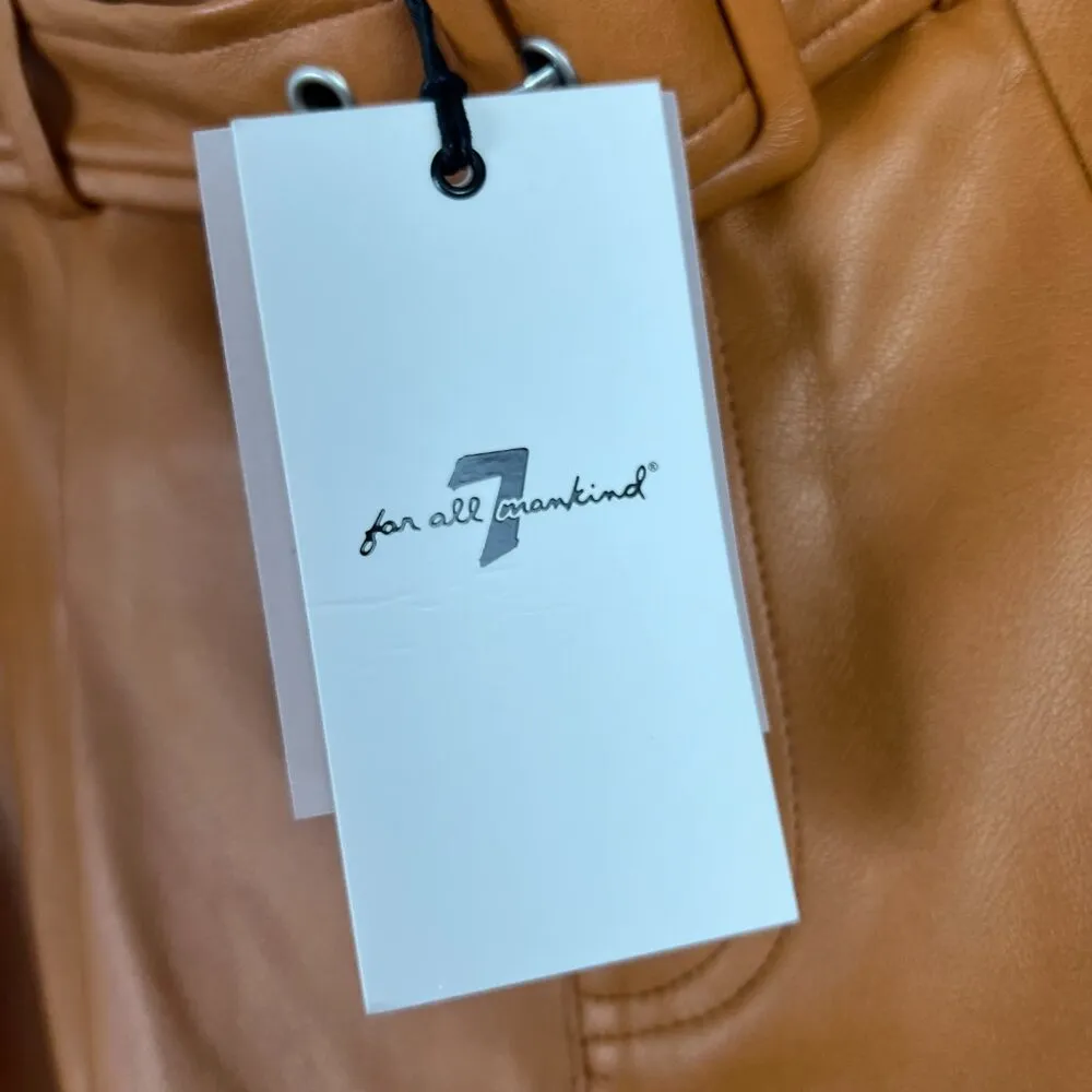 NWT 7 For All Mankind Vegan Leather Hi-Rise Belted Pants Cognac Size XS - Image 6