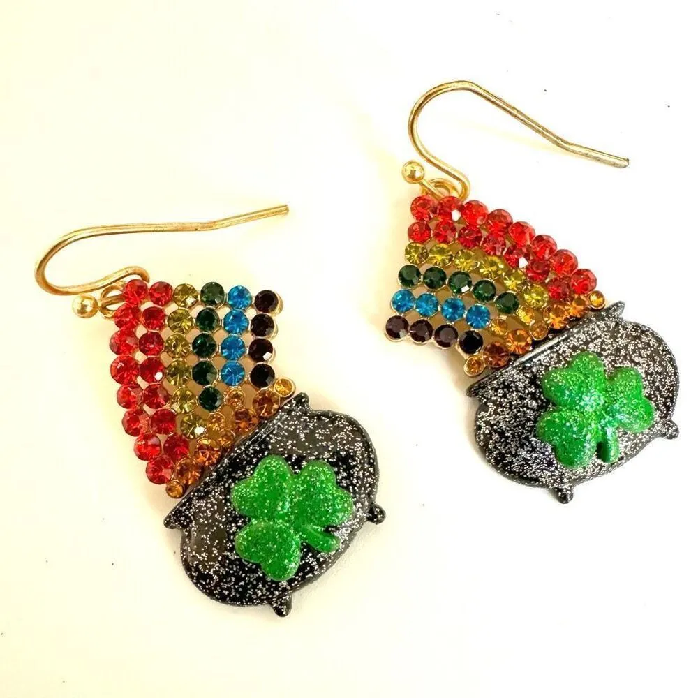 st. patrick's day pot of gold in rhinestone earrings - Image 7