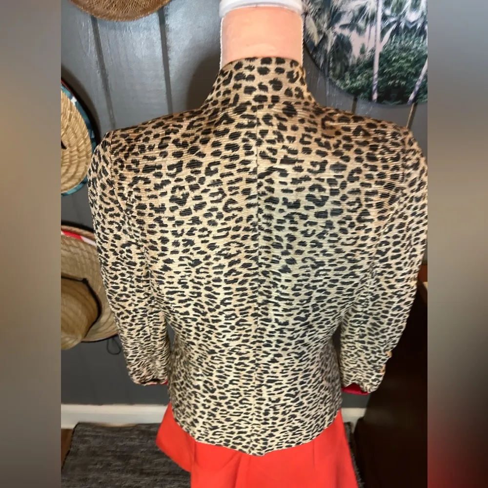 Vintage 90’s Accordion Leopard Print Open Front Jacket Small Tan - Image 9