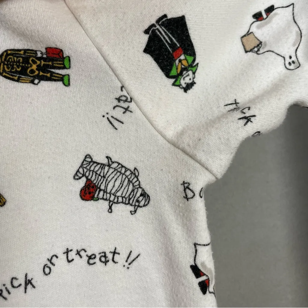 Vintage Halloween Shirt Turtleneck Long Sleeve Tee White Skeleton Witch Ghost - Image 12