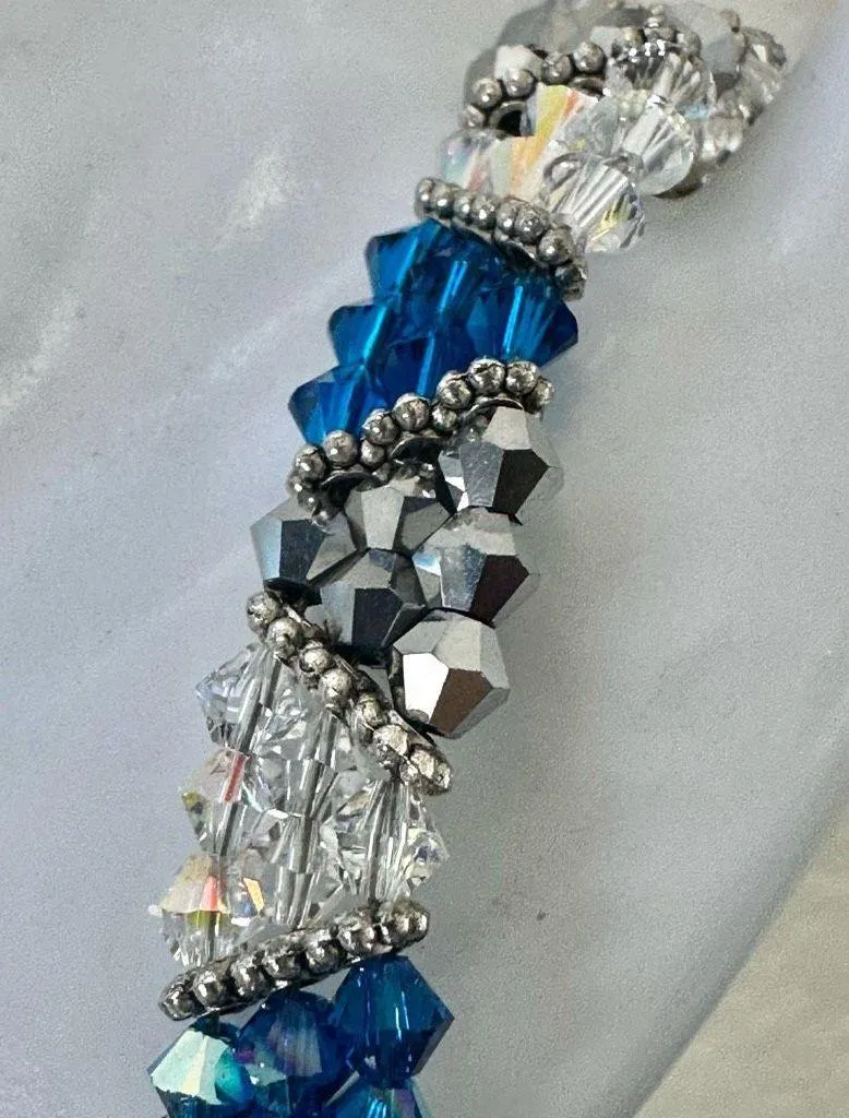 Sterling Clasp Crystal & Beaded Bracelet Silver - Image 4