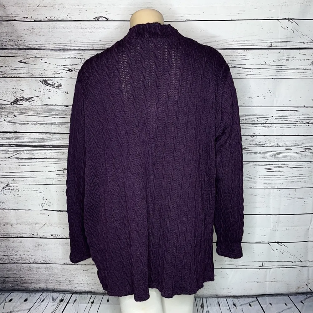 Weekend Suzanne Betro NWT 4X Purple Cableknit Tulip Hemline V-Neck Sweater Top - Image 4