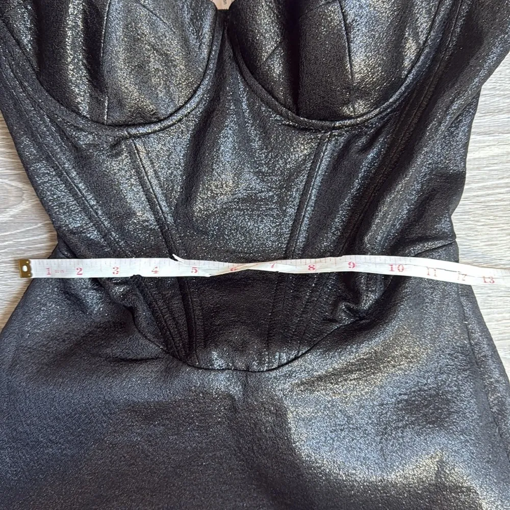 NEW HOUSE OF CB Eevie Strapless Corset Metallic Glitter Black Dress XS - Image 9