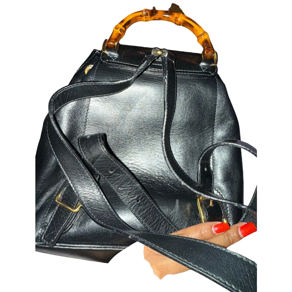 Gucci  Black Leather Bamboo Mini Backpack - Image 10