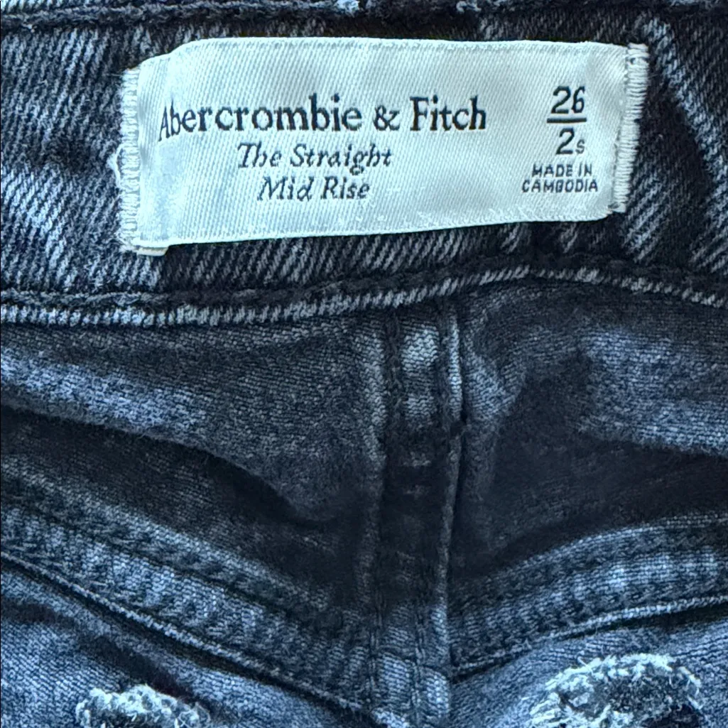 Abercrombie Straight Mid Rise Jeans Black Size 26 Short - Image 3