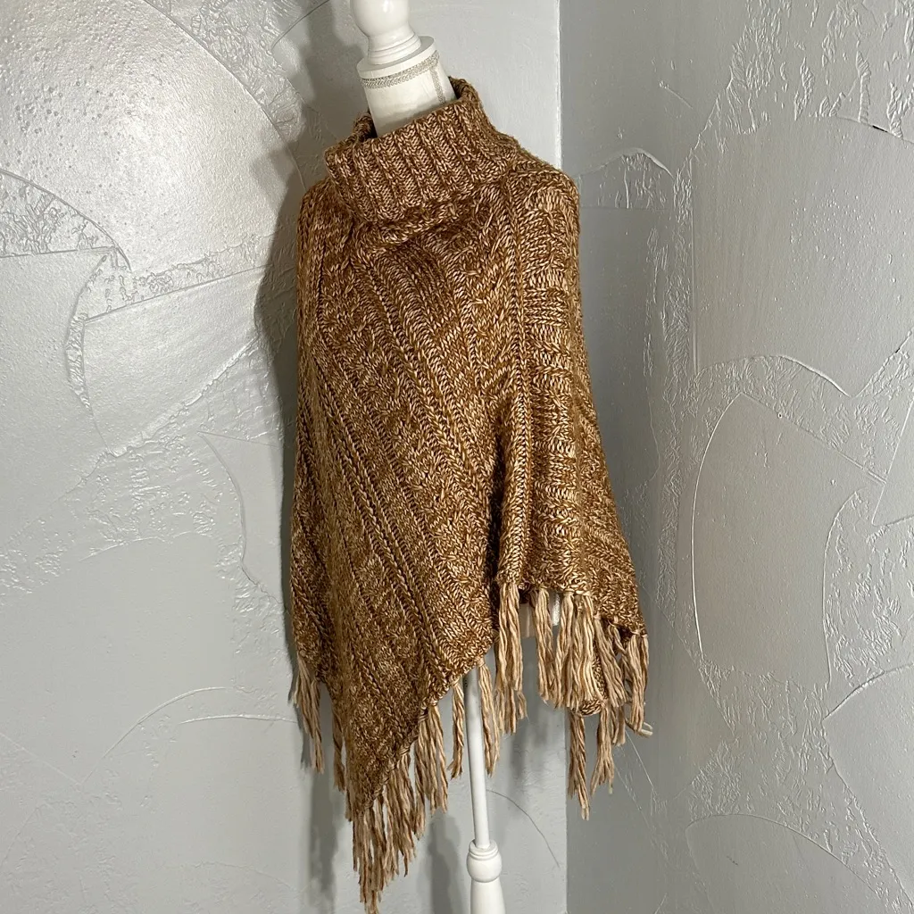 Time and Tru Tan Knit Poncho with Fringe Brown Size undefined - Image 2