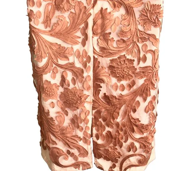 Pankaj & Nidhi Penelope Rose Floral Applique sheath dress size 4 Brown - Image 11