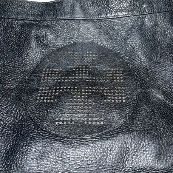 Tory Burch Pebbled Leather Large Crossbody‎ HOBO Bag TOTE Black Perforated Logo - Image 2