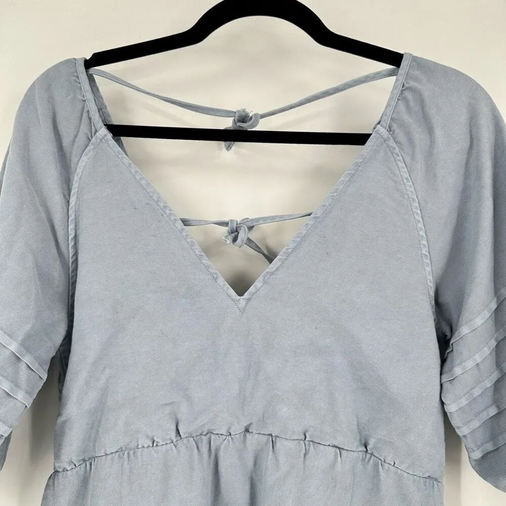 NWT Avec Les Filles Women's Tie Back Puff Sleeve Babydoll Dress Blue Size Small - Image 7