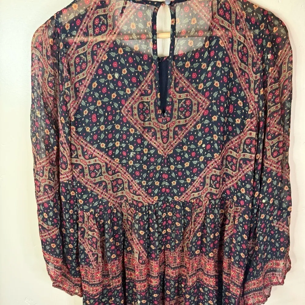 Akemi + Kin Munro Paisley Embroidered Beaded Boho Tunic Dress Size Large Praire Brown - Image 11