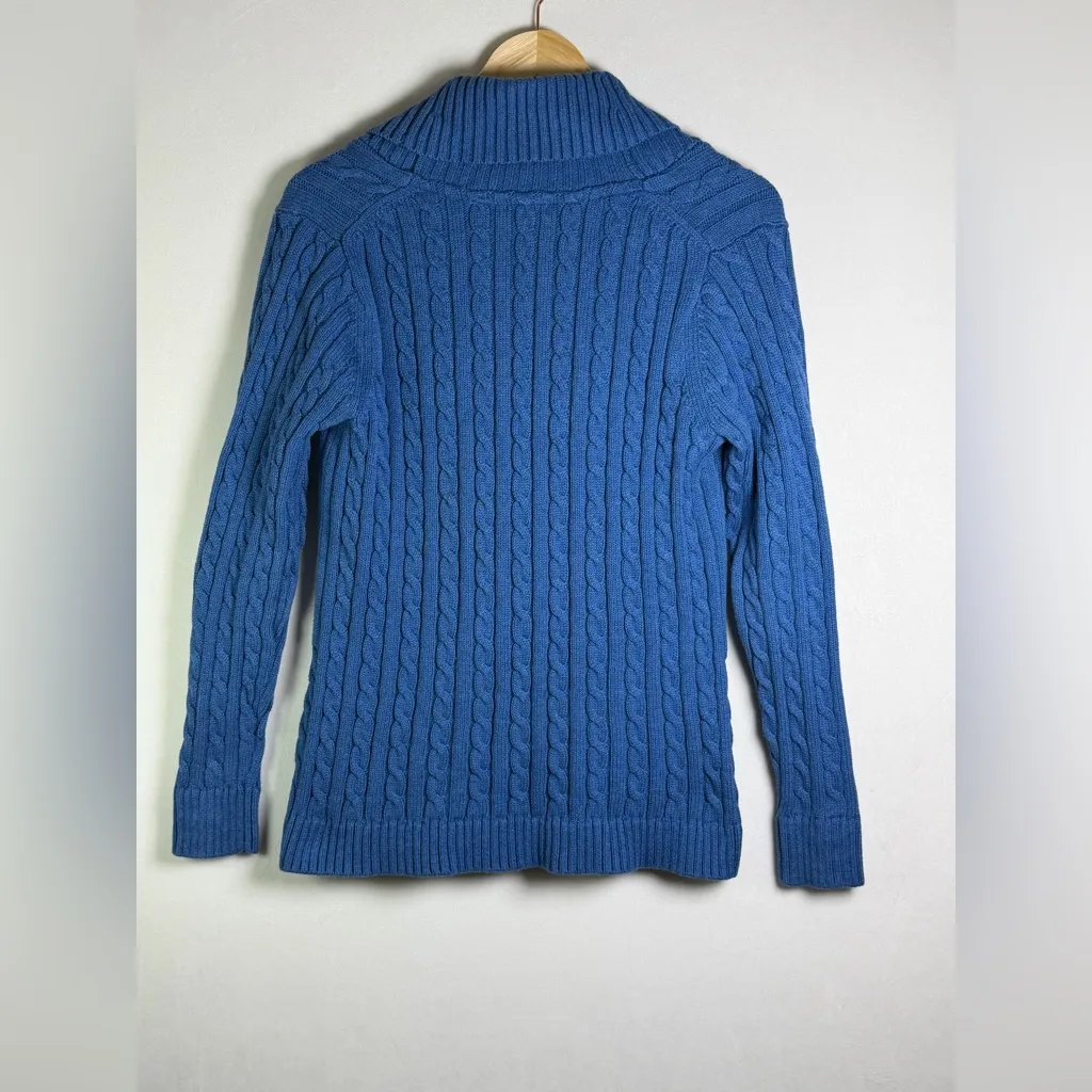 L.L.Bean Women’s Y2K Era Cable Knit Shawl Collar Cardigan Sweater Blue Sz Medium - Image 5