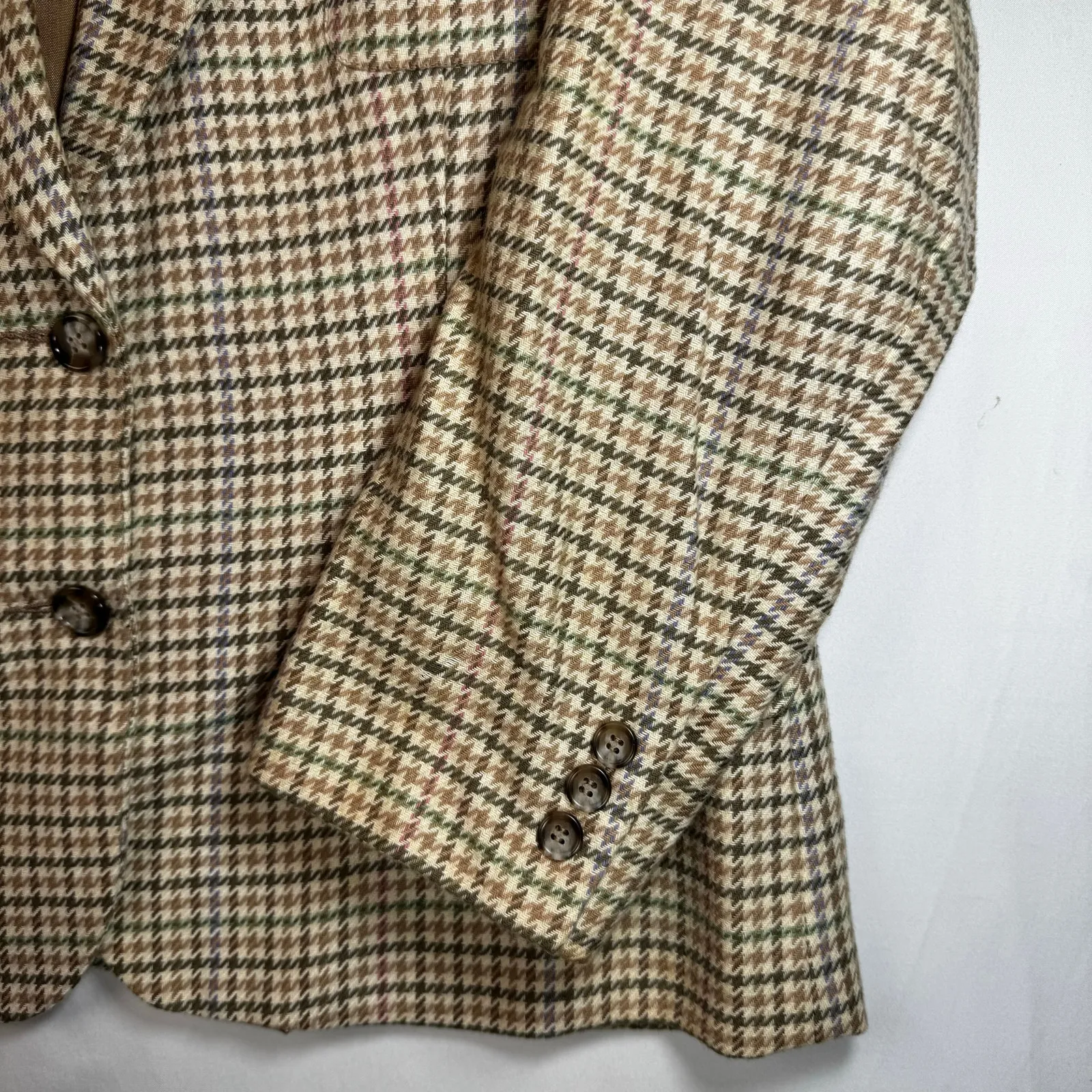 VTG J.G. Hook Houndstooth Wool Blazer Skirt Suit Size 12 Light Academia Tan - Image 11