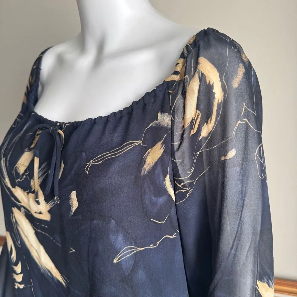 Vintage Dana Buchman Silk Floral Top With Sheet Balloon Sleeves Size M - Image 2