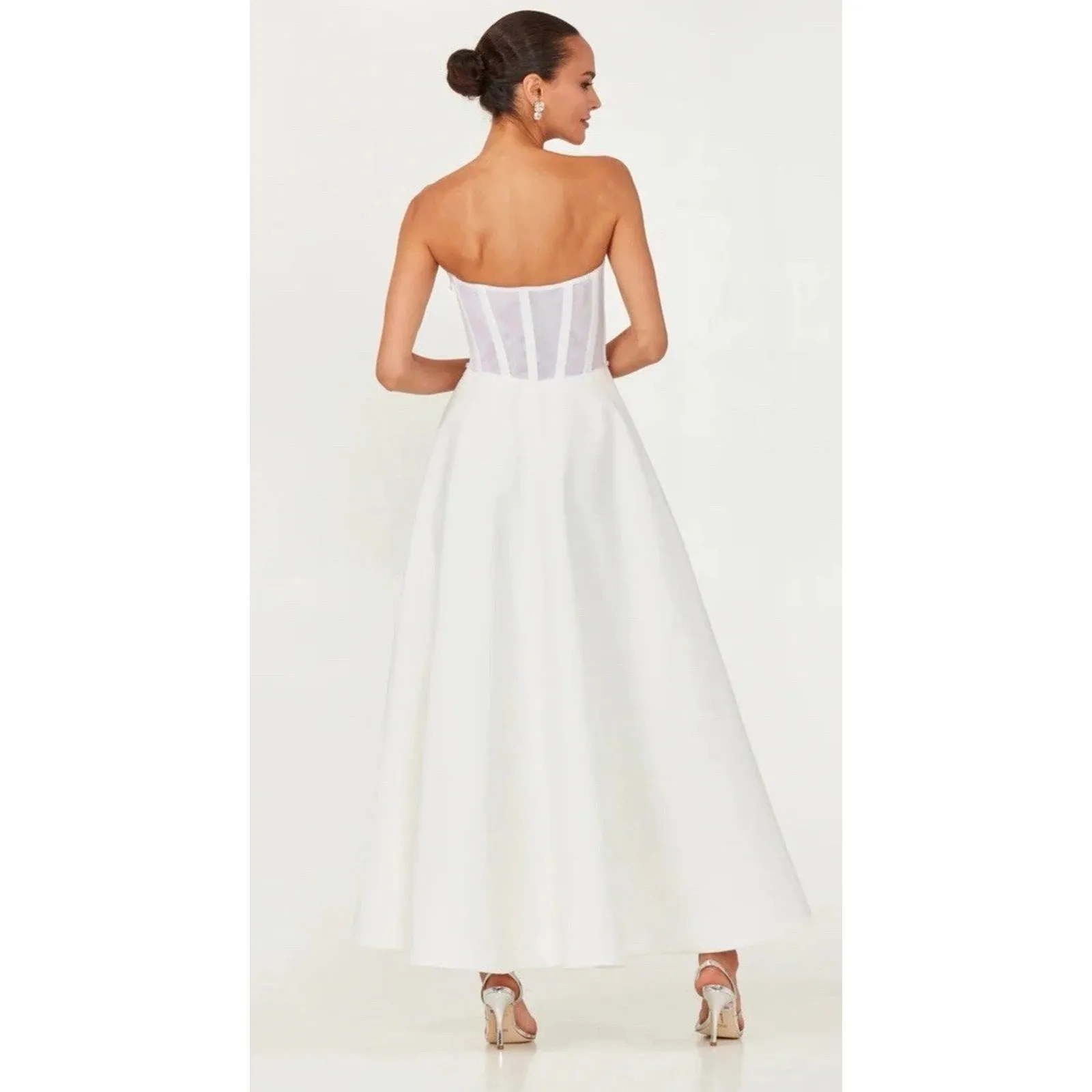 HELSI Grace Sweetheart Strapless Crystal Bow White Midi Gown Dress XS NWT $595 - Image 2