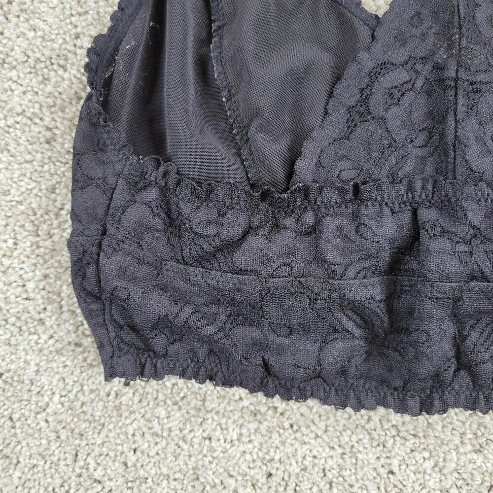 Intimately Free People Womens Bralette  L Black Lace Stretch Racerback Pullover - Image 9