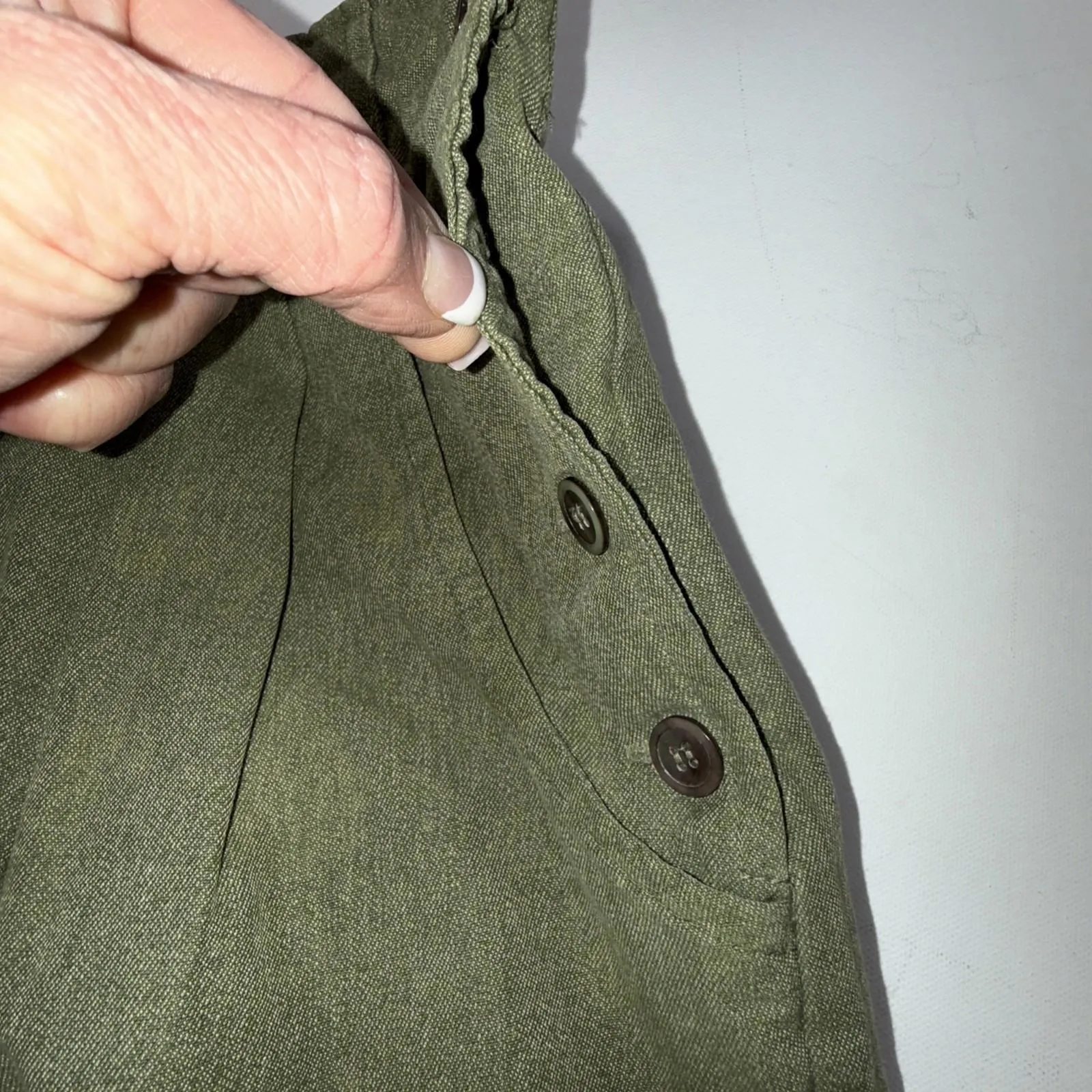Vintage Esprit 90s Mom High Rise Y2K Pleated Linen Blend Olive Trousers Size 7/8 - Image 10