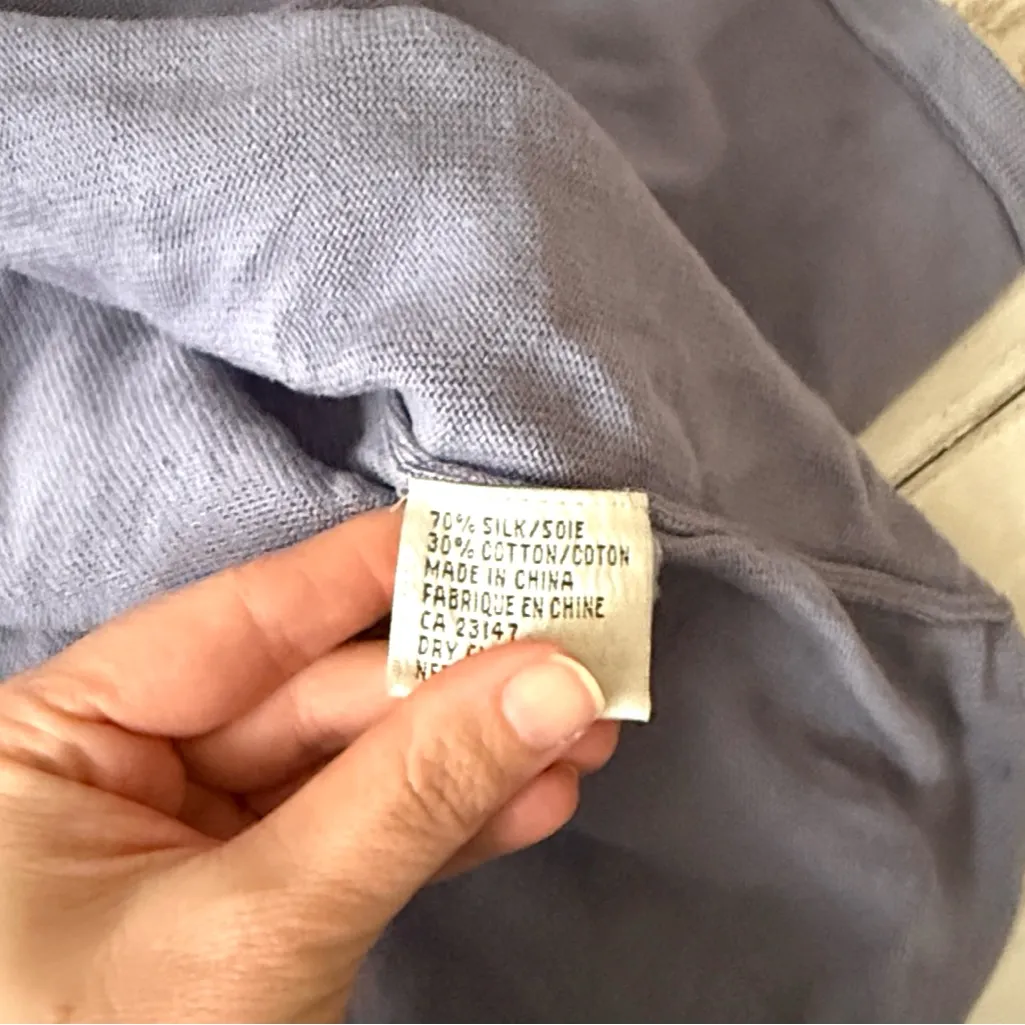 Talbots M Silk Cotton Blend Women's Purple Cardigan Sweater One Button Medium - Image 3