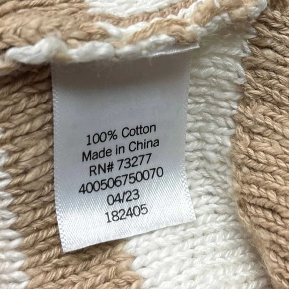 Sonoma Brown Beige Striped Print Cotton Collar Long Sleeve Sweater Top Size M - Image 7