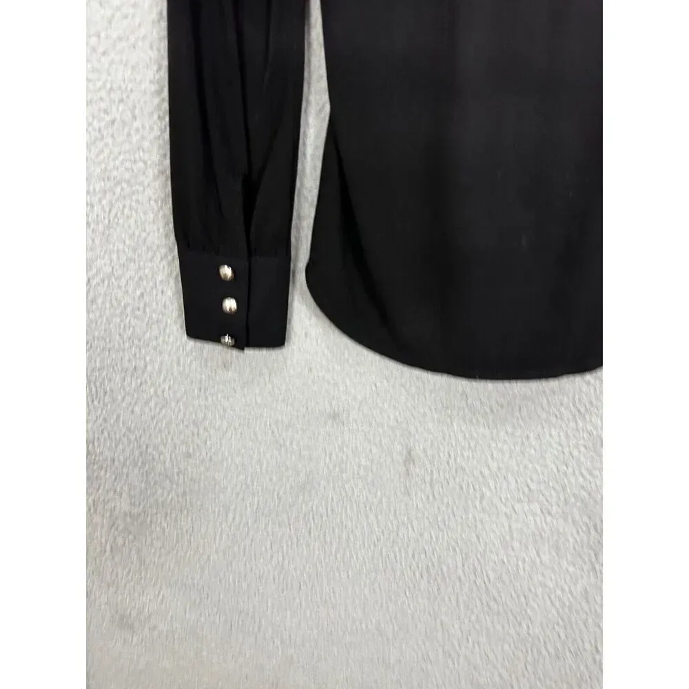 white‎ house black market top womens XSP black button accent ruffle long sleeve - Image 6