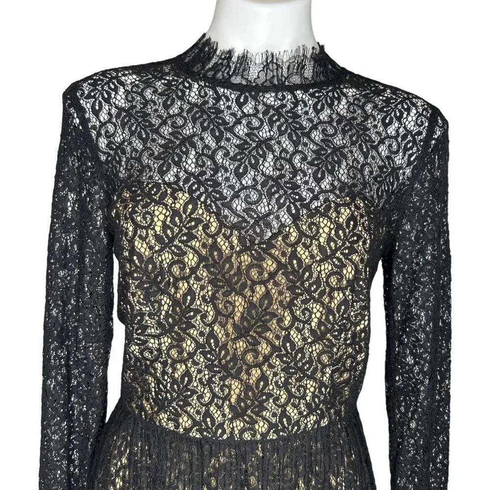 SAYLOR Amity Black Lace Long Sleeve Back Cutout Mini Dress Mock Neck M ($265) - Image 6