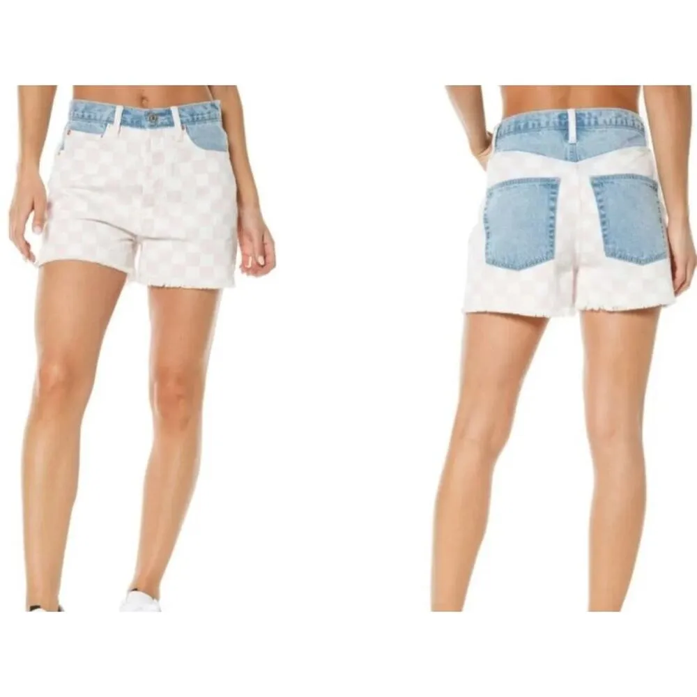 Juicy Couture Western Check Print Shorts Light Wash Pink/White. Size 25. NWOT - Image 2