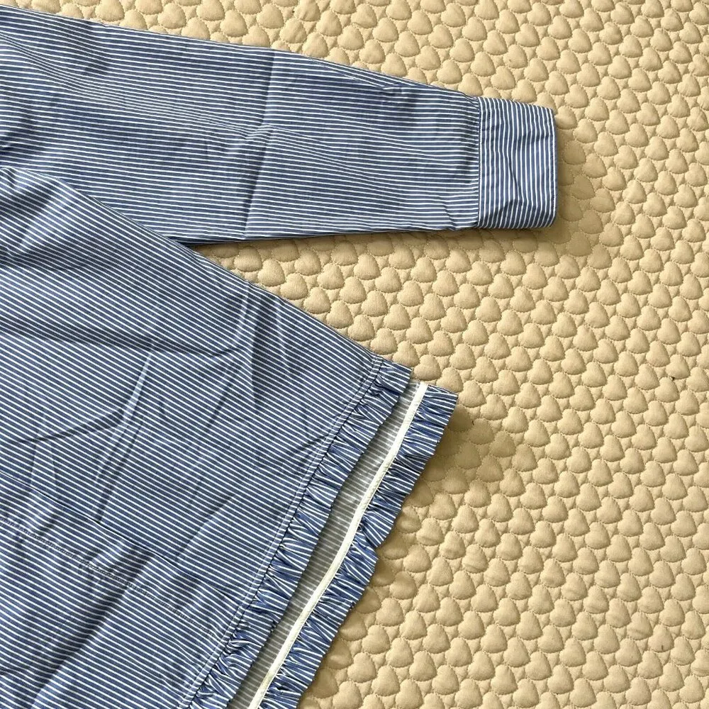 $669 MSGM Italian Women's 3D Beaded Flowers Blue/White Stripe Blouse Rare Sz 38 Blue - Image 5