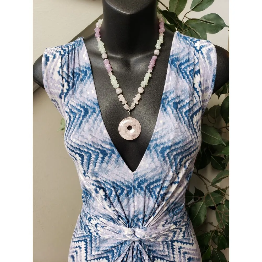 Design History Long Maxi Dress Women's L Multi Chevron Plunge V Neck Twist Front - Image 2