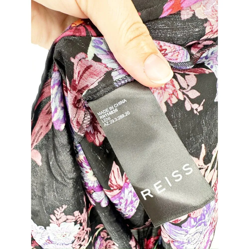 Reiss Leni Fitted Floral Print Romantic Black Cocktail Midi Dress Size 2 - Image 6