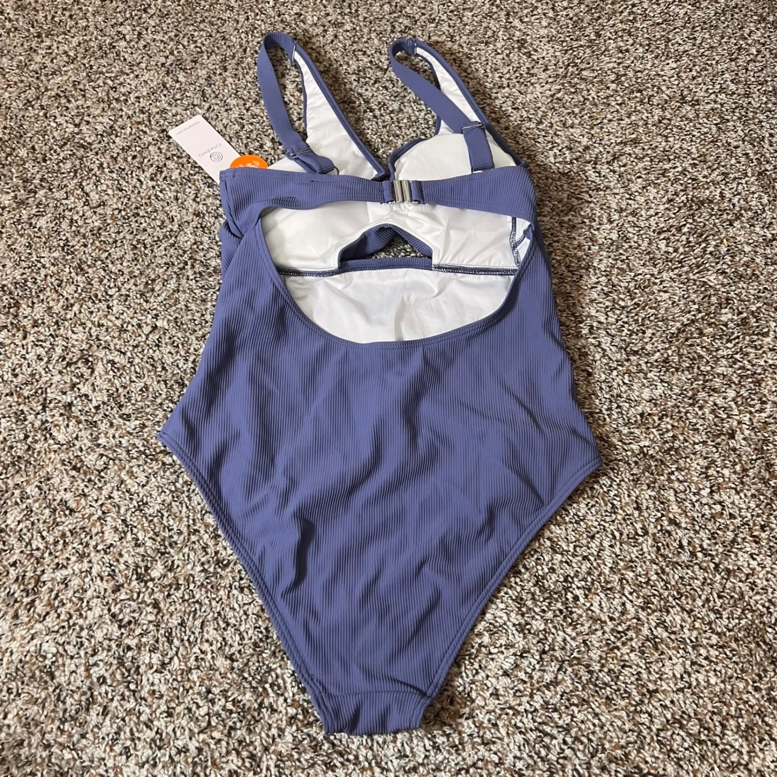 Charmo One Piece Swimsuit Purple Ribbed Cut Out Padded UPF 50+ Women's Size L - Image 2