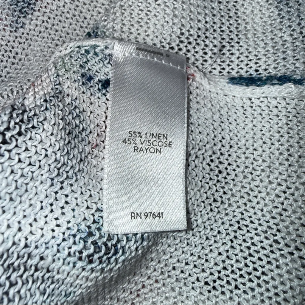 J Jill Linen Blend Longline Cardigan Floral Print Size LP Whimsical Boho White - Image 6