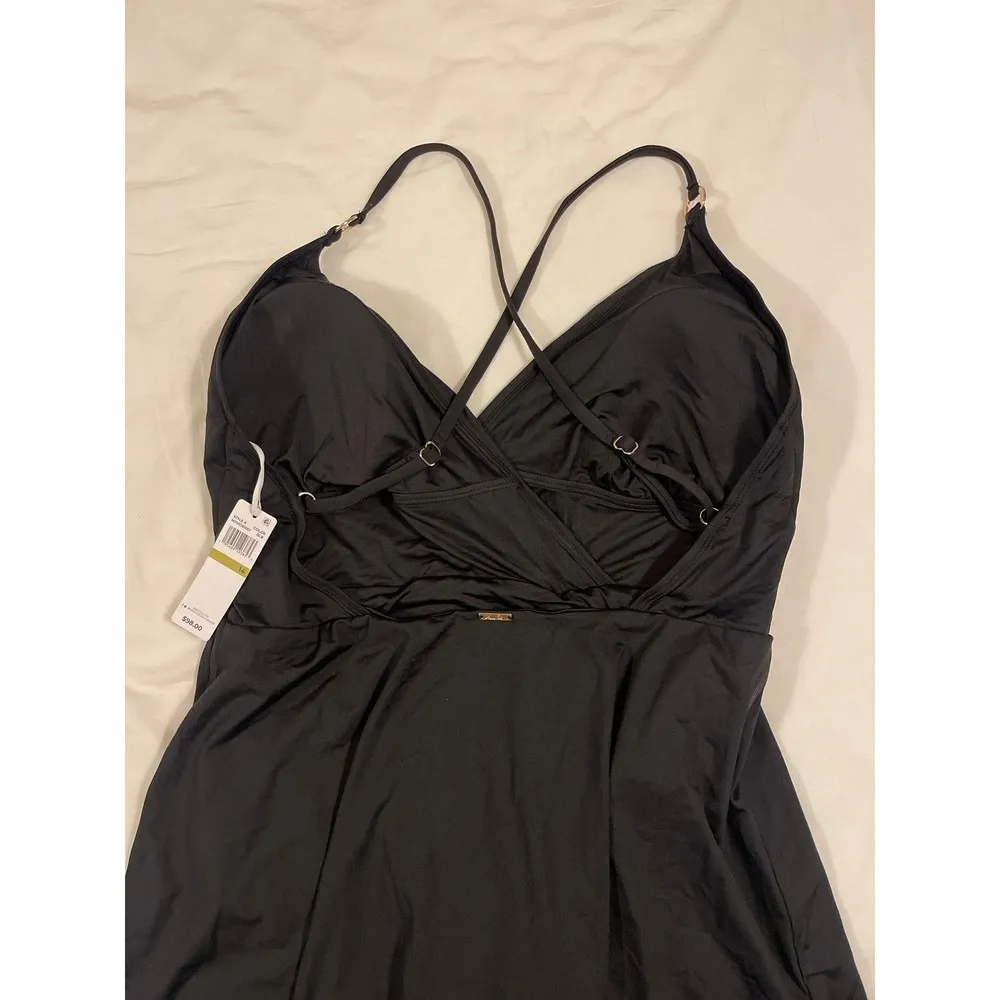 Anne Cole Live in Color Surplice Maillot Skirted Swim Dress Black Size 14 New - Image 7