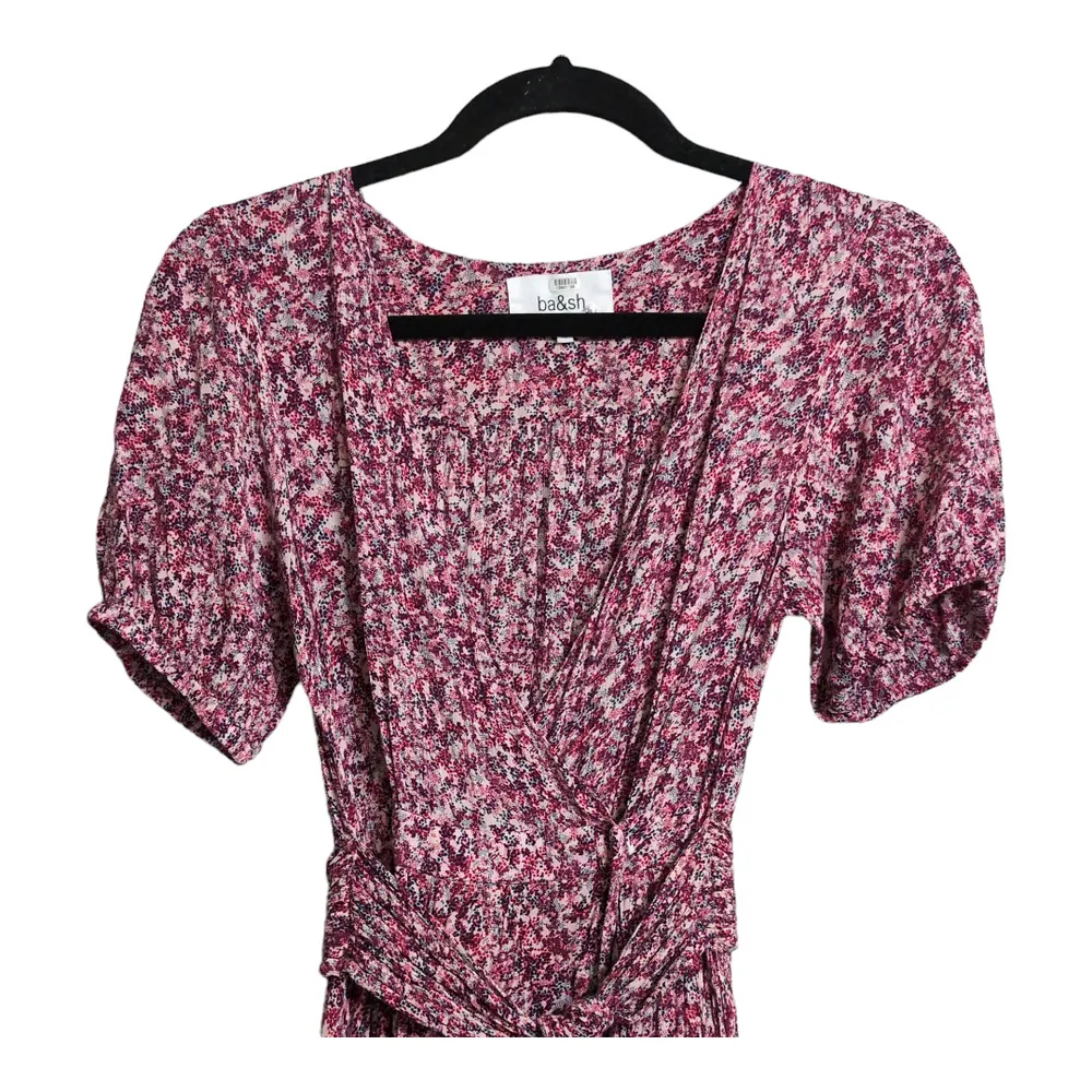ba&sh Noemie Crossover Dress Fuchsia V-Neck Surplice Self Tie Floral Size XS 4 - Image 3