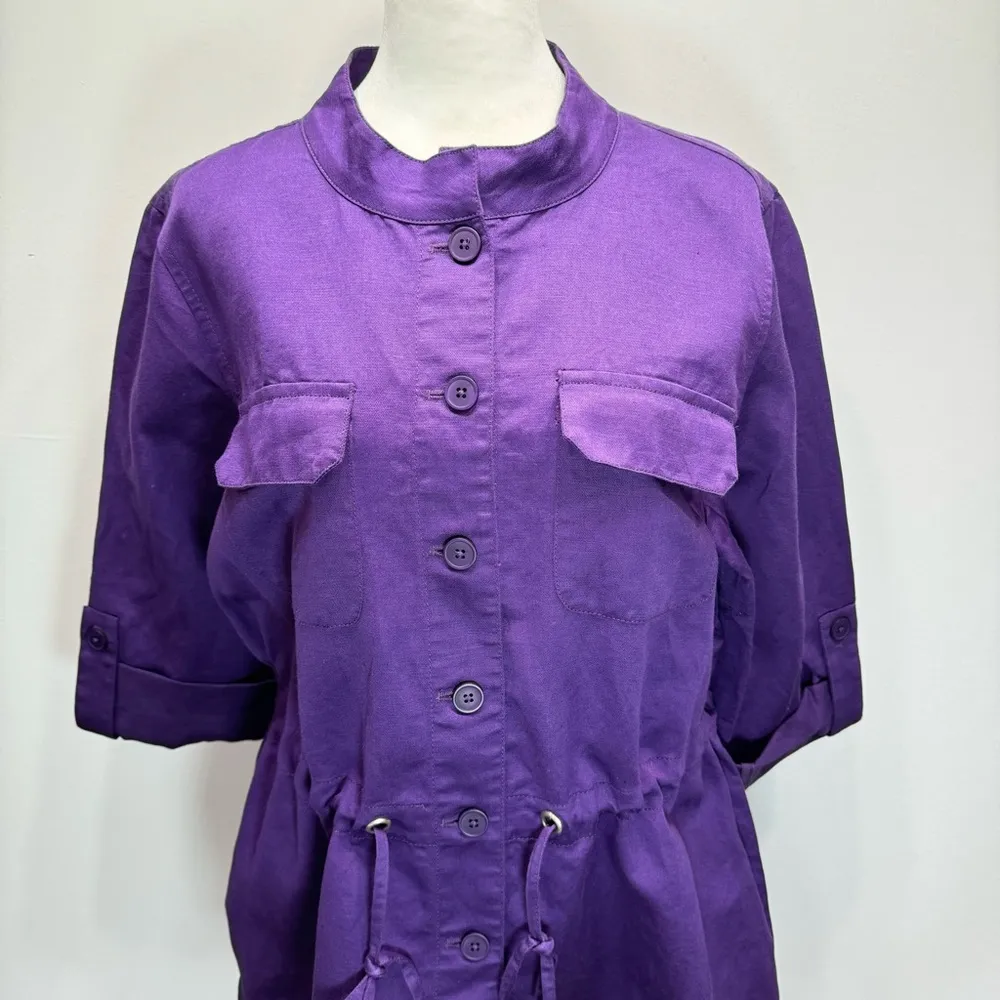 Chico’s Long Sleeve Anorak in Berry Fizz Purple Cotton Linen Blend Jacket 2/L - Image 3