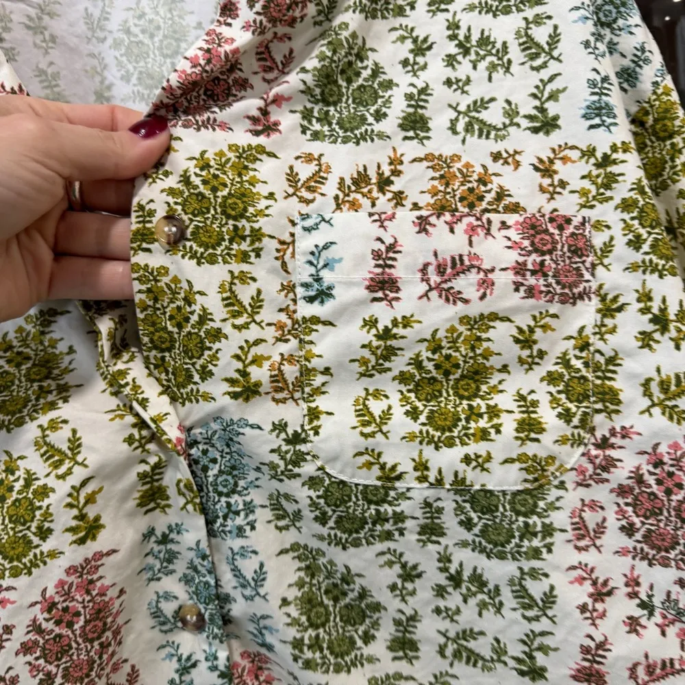 Parterre block print heidi top button down shirt pajamas paisley long sleeves Green Size L - Image 6