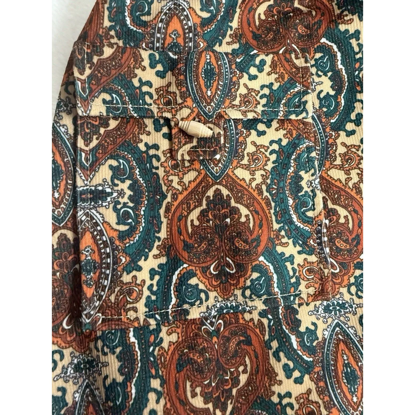 Vtg 70s Henri Boho Maxi Skirt Size 9/10 Brown Paisley Pockets A Line Hippie - Image 4