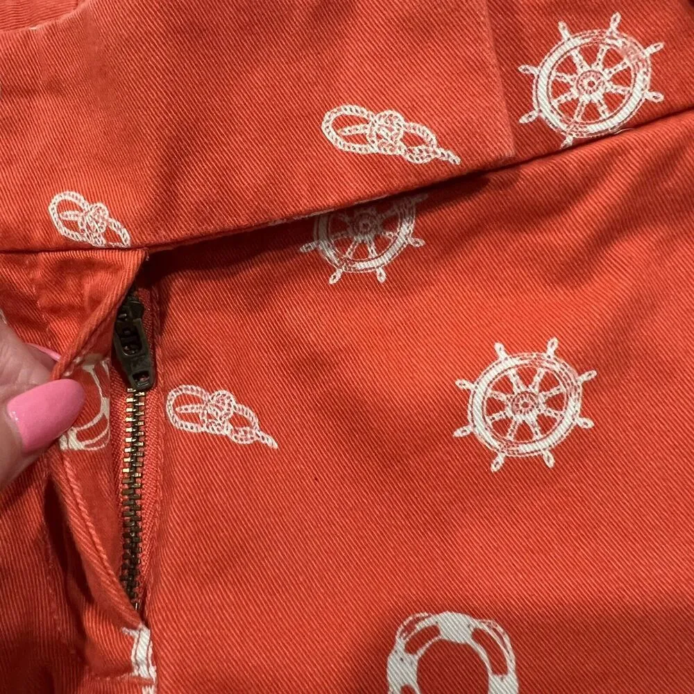 J. Crew Factory Sz 2 Shorts Chino Broken In Orange Nautical Anchor Print Women’s - Image 6