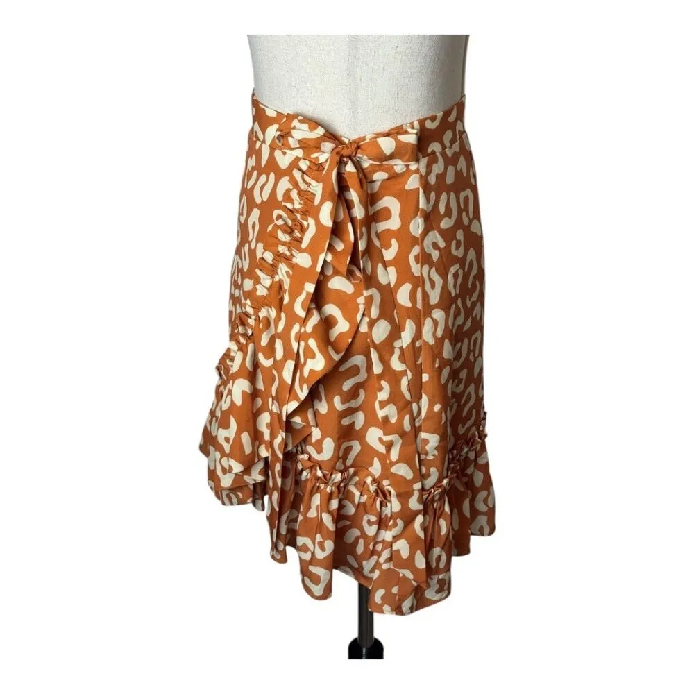 Hutch Anthropologie Skirt Women Small Orange Animal Print Wrap Mini Boho Cottage - Image 5