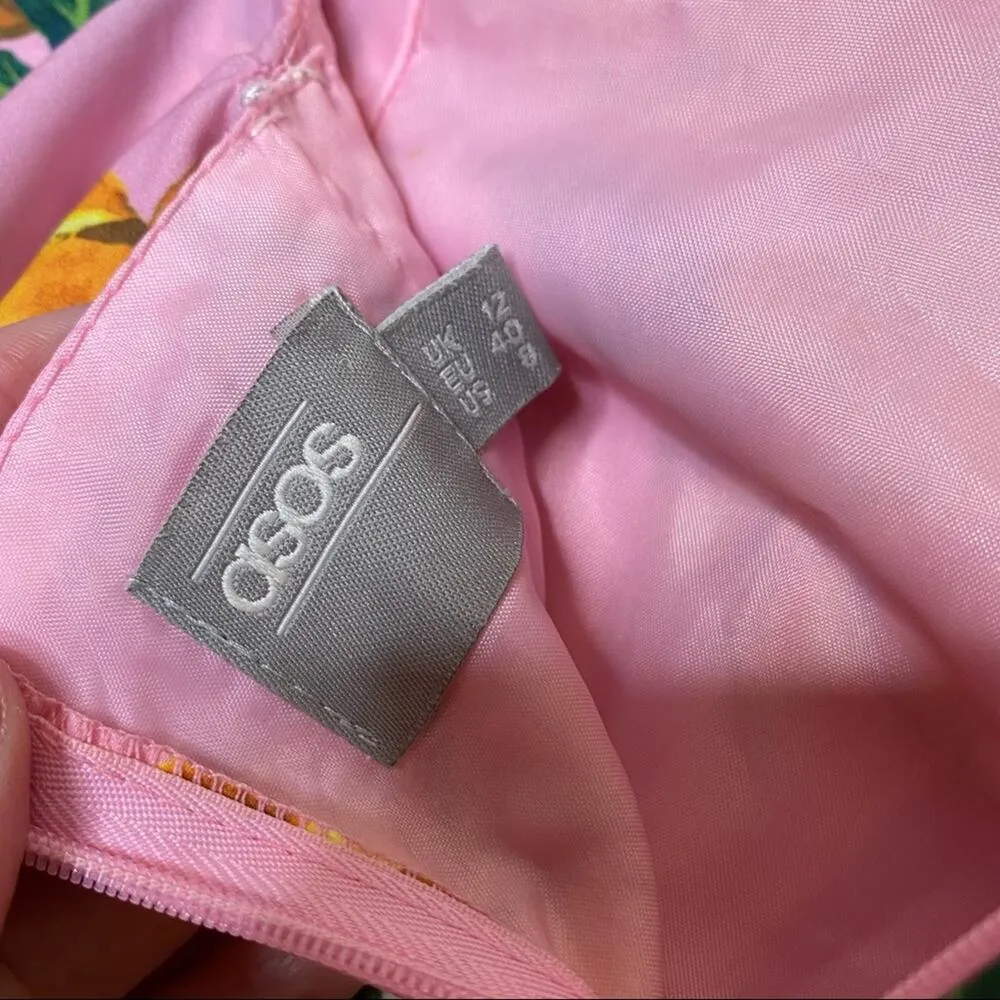 ASOS Bandeau Jumpsuit Pink Floral Drape Detail Wide Leg Crop Pant - Image 6